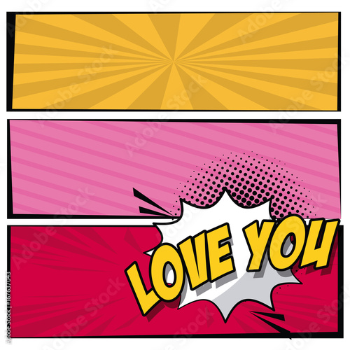 Multicolored Square Banner In Pop Art Style Halftone With Stripes
