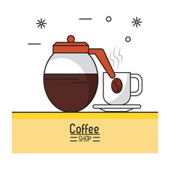 Sticker - colorful poster of coffee shop with kettle and porcelain cup vector illustration