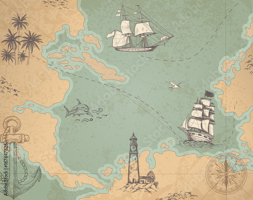 Plakat Sztuka wektor morskich mapę