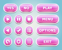 Set Of Pink Candy Buttons For Mobile Games.UI Elements.