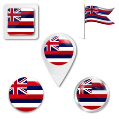 Sticker - Set of icons of the national flag of Hawaiian islands in different designs on a white background. Realistic vector illustration. Button, pointer and checkbox.