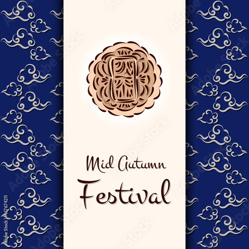Mid Autumn Festival Vector Chuseok Festive Illustration With Moon Cake And Blue Oriental Clouds Pattern Design For Background Greeting Card Banner Flyer Or Wallpaper Buy This Stock Vector And Explore Similar
