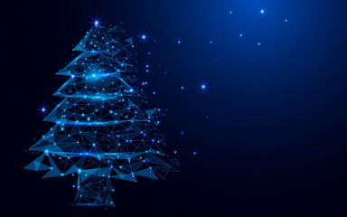 Poster - Wireframe A Christmas tree sign mesh from a starry on blue background