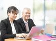 © sepy - Business team at work. Shot of an senior investment advisor businessman and his female financial assistant analyzing financial data while working on laptops.