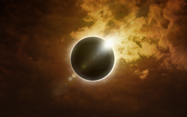 Wall Mural - total solar eclipse in dark glowing sky