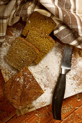 Wall Mural - Still life with rye bread, ears of corn