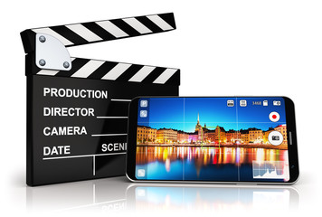 Wall Mural - Smartphone with camera app and clapper board