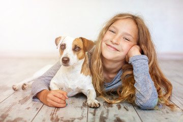 Wall Mural - happy child with dog