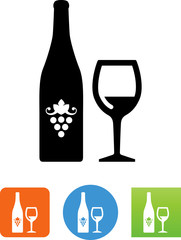 Sticker - Wine Bottle And Glass Icon - Illustration