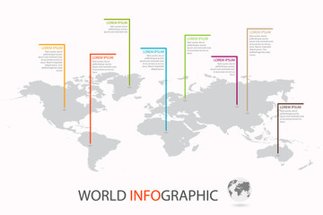 Wall Mural - world infographic template. world map with marker on each continent