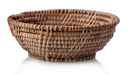 vintage weave wicker basket isolated on white background