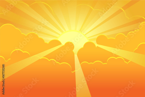 Naklejka chmury   pomaranczowe-niebo-z-obrazem-wektorowym-promieni-slonecznych