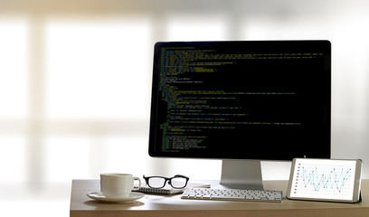 Wall Mural - developer team working laptop computer mobile application softwareand web design online technology c