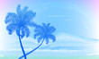 Tropical island with silhouette palm trees watercolor style, vector illustration