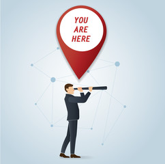 Wall Mural -  businessman using a telescope on pin icon design vector illustration, travel concepts