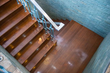 The modern wooden staircase in house