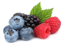 Mix Of Blueberries, Blackberries, Raspberries Isolated On White Background