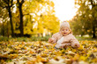 © Martinan - Toddler sitting in park full of leaves