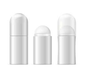 Wall Mural - Realistic Template Blank White Deodorant Roller Cosmetic Bottle Isolated. Vector