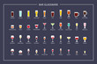 © Glitter_Klo - Bar glasses types guide, flat icons on dark background. Horizontal orientation. Vector