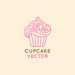 Vector logo design template and insignia in flat linear style - sweet cupcake