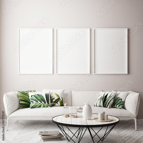 Mock Up Poster Frame In Tropical Interior Background Modern