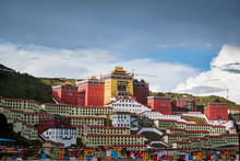 Katok Monastery And Building Development On Hillside, Baiyu, Sichuan, China