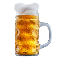 Mug of frosty light beer with foam isolated on a white background