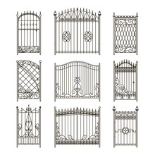 Vector Pictures Of Iron Doors Or Gates With Swirls, Borders And Other Decorative Elements