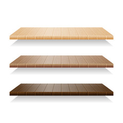 Wall Mural - set of wood shelves on white background