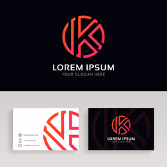 Wall Mural - Abstract K logo linear circle sign with brand business card vector design.
