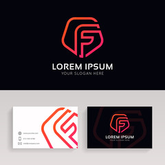 Wall Mural - Clean F letter shield logo sign with business card vector design.
