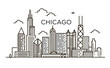 Linear banner of Chicago city. Line art.