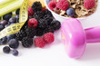 natural fruits with tape measure, diet concept