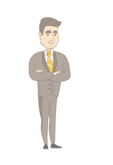 Wall Mural - Caucasian confident smiling businessman standing with folded arms. Full length of young confident businessman with folded arms. Vector sketch cartoon illustration isolated on white background.