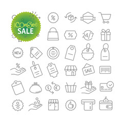 Aufkleber - Outline icon set. Web and mobile app thin line icons. Sale and discount