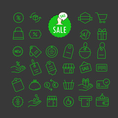 Aufkleber - Different sale icons vector collection. Web and mobile app outline icons set on dark background