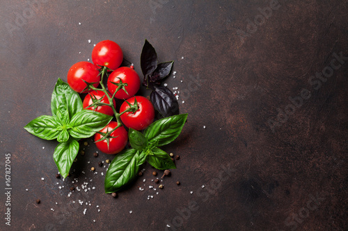 Cuadros en Lienzo Comida italiana. Tomate y albahaca