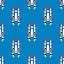 Rocket Space Technology Ship Launch Cartoon Seamless Pattern Background Design Vector Illustration