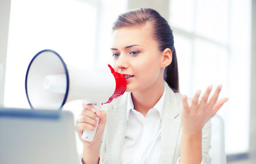 Sticker - strict businesswoman shouting in megaphone