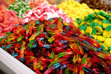 Wall Mural - Colorful jelly candies at market, closeup