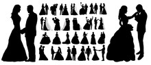 Vector, Isolated Silhouette Of Wedding, Collection, Set,