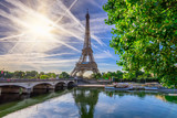 Fototapeta Paryż - Paris Eiffel Tower and river Seine in Paris, France. Eiffel Tower is one of the most iconic landmarks of Paris.