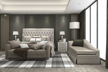 3d rendering luxury modern bedroom suite in hotel