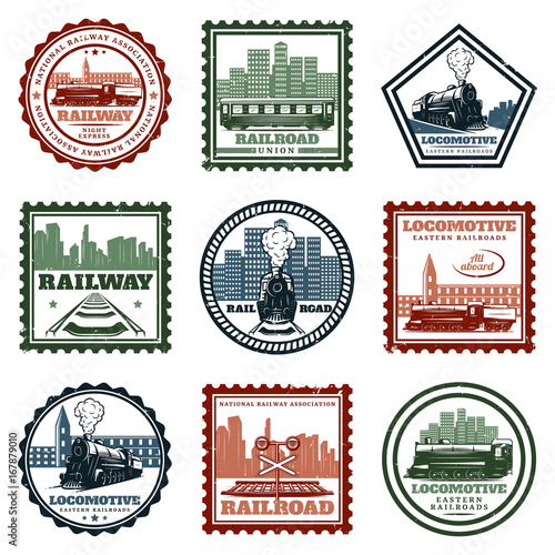 Vintage Locomotive Stickers And Stamps Set