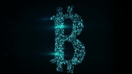 Wall Mural - blue bitcoin sign of binary code on screen. virtual crypto currency concept. computer generated seam