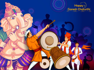 Wall Mural - Lord Ganpati for Happy Ganesh Chaturthi festival celebration of India