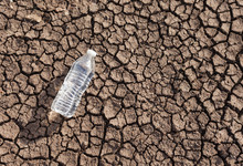 Water Bottle On Dried Up River Bed. 