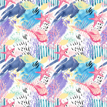 Creative Abstract Watercolor Marine Seamless Pattern.