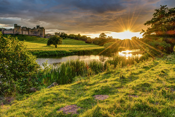 Wall Mural - sunbeams over river aln at alnwick / the river aln runs through northumberland from alnham to alnmou